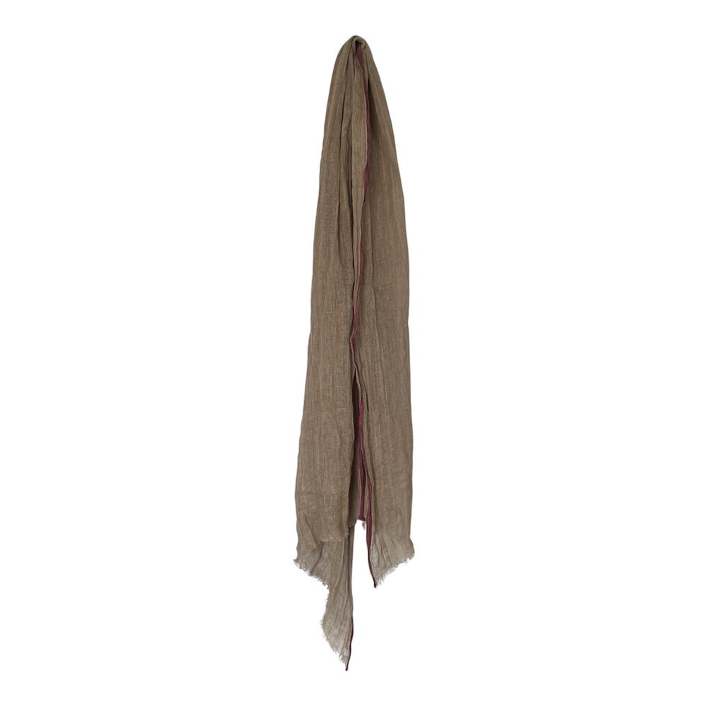 Gudrun Sjoden Women's Tan Linen Wrap Long Scarf Shawl Sheer Lightweight Fringe